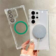 Galaxy S26 Ultra S21 S23 S22 S24 S25 Plus 透明磁吸手机壳，奢华加固防摔保护套 - 白色 - 查看 5