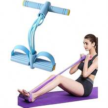 Pilates Resistance Bands With Foot Pedal - 4 Tube Ankle Strap, Suitable For Core, Arm And Leg Training, Multifunctional Fitness Band For Yoga Stretching And Abdominal Muscle Training, Portable Home Gym Equipment With Soft Handles (Durable Elastic Training Rope) - Purple - View 10