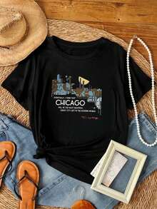 T-shirt femme imprimé vintage Chicago Frank Lloyd Wright T-shirt homme taille L rare - Noir - Voir 1