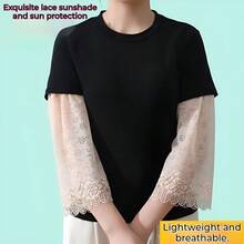 1 Pair Lace Floral Print Sun Protection Arm Sleeves, Nylon Breathable Elegant Arm Warmers, Ladylike Style Sun Block Arm Sleeves - Lace - View 2