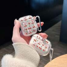 1pc Transparent Soft TPU Case With Cherry Blossom Design, Compatible With Apple 1/2/3/4, Pro 3, Wireless Bluetooth Earphone Protective Cover (With Anti-Lost Hook) - Multicolor - View 4