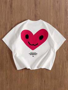 Camiseta de manga corta casual con estampado de corazón para hombre - Blanco - Ver 6