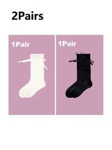 1 Đôi/3 Đôi Tất trang trí nơ phong cách Nhật Bản nhẹ - Phù hợp với mọi mùa, Y2k, ấm áp - Nhiều màu - Xem 15