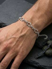 Men's Thorn Chain Rivet Bracelet, Punk Hip-Hop Style, High Quality, Low Allergy, Unique Design, Suitable For Daily Wear And Dating - Silver - View 3