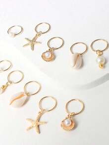 10pcs Women's Braided Hair Beach Decor Hair Clips, Fashionable & Unique Summer Beach, Vacation, Photography, Festival Ocean Themed Hair Accessories, Accesssories - 金子 - 查看 4