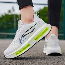 1 Pair Men's Cushioned Running Shoes, Lace-Up Lightning Pattern Mesh Breathable Low-Top Casual Sports Sneakers - White-green - View 6