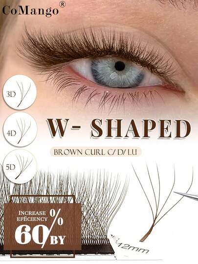 CoMango 12Lines Mix8-12mm Brown 3D 4D 5D Premade Fans Eyelash Extension W Style 0.07mm Faux Mink Natural Soft Bloom Lash Automatic Flowering Volume Eyelashes