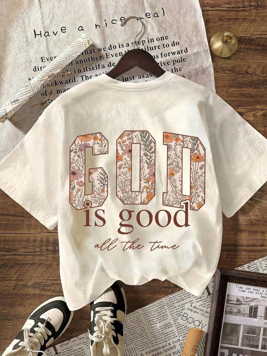 Graphic Design T-Shirt, Gift For Book Lovers, Women's Graphic T-Shirts, Women's Summer Clothing, Women's Casual Short Sleeve Crew Neck T-Shirt - 杏色 - 查看 1
