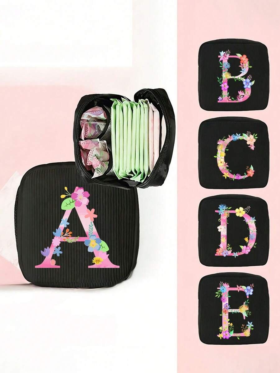 1 Stück Kordstoff minimalistische Reise-Make-up-Tasche, tragbare multifunktionale Aufbewahrungstasche, große Kapazität Damenhygiene-Tasche, neue verdickte Damenhygiene-Aufbewahrungstasche, Menstruationspads-Aufbewahrungstasche, geeignet für den täglichen Gebrauch, Urlaub, Aufbewahrung, Reisen, kann als Geburtstagsgeschenk, Weihnachtsgeschenk, Halloween-Geschenk, Muttertagsgeschenk für Familie, Mutter, Schwester, Freundin verwendet werden - Schwarz - Übersicht 1