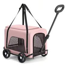 Carriola para mascotasCarreola para perritos Con mango de extracción extensible Diseño compacto Fácil de usar para un viaje conveniente para perros y gatos pequeños Rosa - Rosa - Ver 8