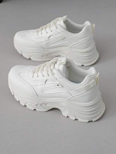 1 đôi giày thể thao đế dày dáng chunky dành cho nữ, giày chạy bộ thể thao ngoài trời bằng da, giày casual cho mùa xuân/thu.