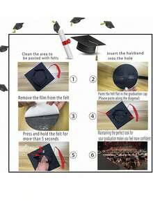 1pc/3pcs Graduation Cap Headband, Black Plastic Buckle Fixation, Adhesive Graduation Cap Headband Hair Accessory, Graduation Student Supplies - Graduation Cap Headband - View 5