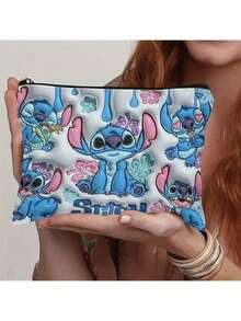 1pc Disney Stitch Makeup Bag - Lightweight And Multi Functional Zipper Makeup Bag, Suitable For Women, Durable Polyester Material, Cute Cartoon Design Large Capacity Handbag Storage Bag, Toiletry Storage Bag, Travel Bag - Letter A - View 2