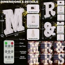 Edding Remote Control Letter Lights For Weddings, Proposals, Anniversaries, And Party Table Centerpieces, LED Lights 'Mr. And Mrs.' Neon Letter Desktop Sign, Standalone Plastic Battery-Powered, Perfect For Photo Props, Valentine's Day, Anniversary, And Wedding Decorations - AA Battery Powered (Batteries Not Included) - MR&MRS - Phiên bản điều khiển từ xa - Màu trắng - Xem 6