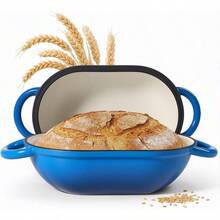 Ollas De Cocina, 2 QT Oval Dutch Oven Bread Baking, Enamelled Cast Iron Bread Oven Sourdough, Sourdough Loaf Pan With Lid, Heavy-Duty Non Stick Bread Pan Homemade Bread Baking, Blue - View 1