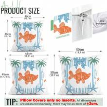 4件套，海洋生物线条艺术图案，单面印花抱枕套，适用于客厅、沙发、卧室，不含枕芯 - 彩色 - 查看 2