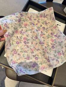 1件春夏新款曼塔紫玫瑰小方巾，女士拍照道具丝巾，透气柔软乡村风围脖 - 紫色 - 查看 3