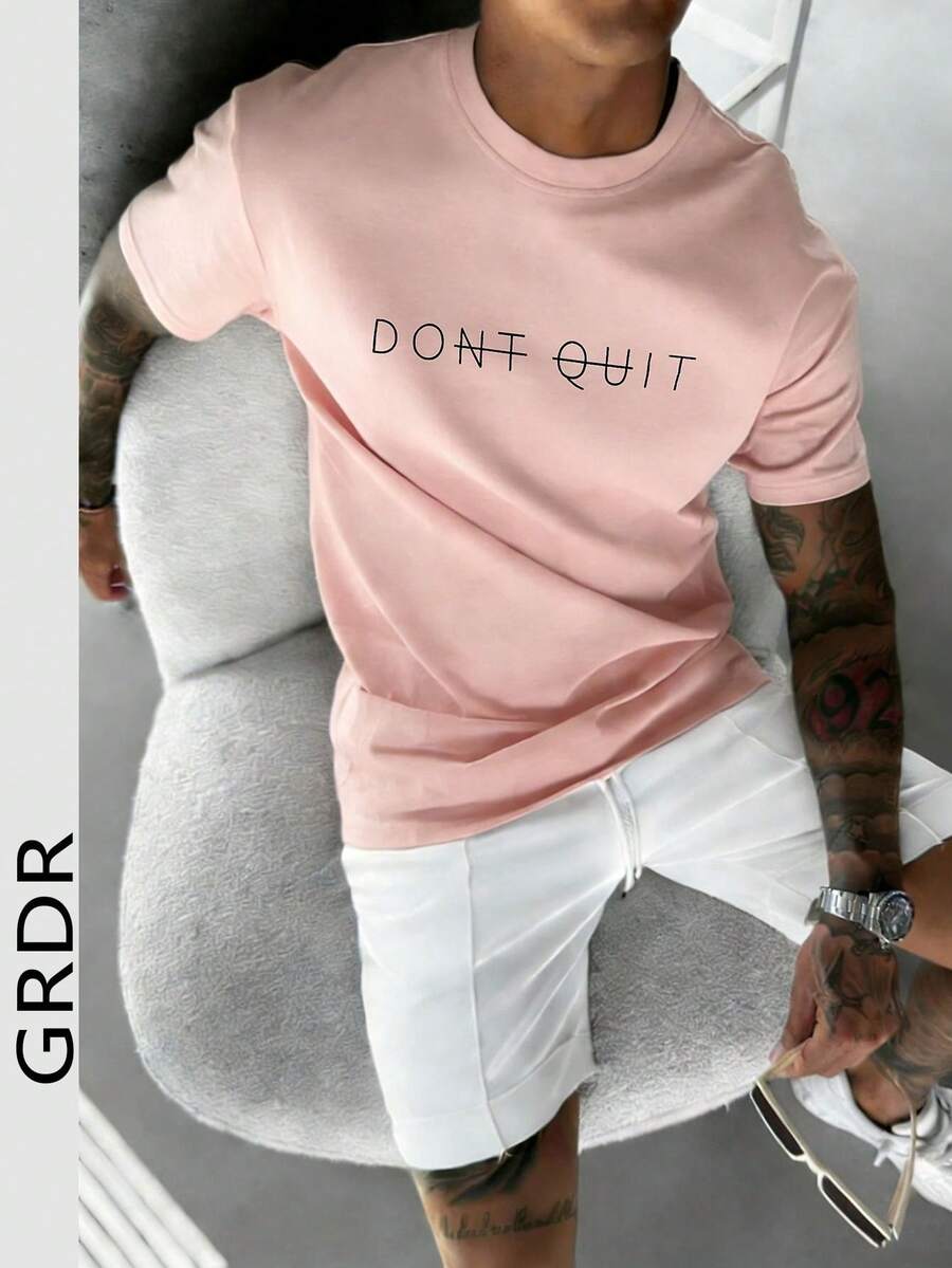 GRDR Men's Fashionable Printed Loose Short Sleeve T-Shirt | Exquisite Design | Summer Essential | Easy To Match | Showcase Your Style - Pink - View 1