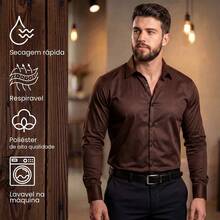 Men's Satin Shirt, Premium Fabric, Simple, Regular Fit, Button-Down - Óxido marrón - Ver 7