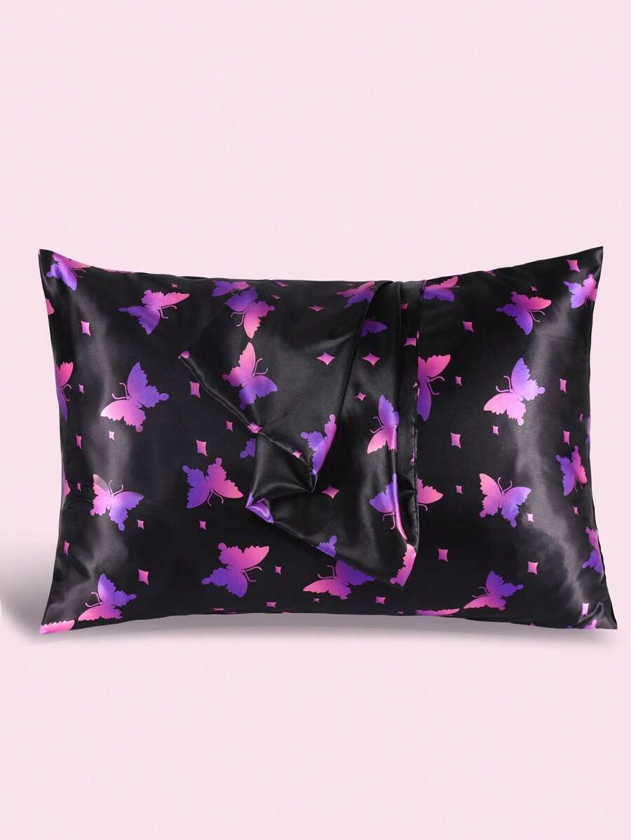 2个蝴蝶印花枕套（不含枕芯），面料柔软，适用于日常客厅、卧室装饰、沙发靠垫套、汽车枕套，也适用于家庭和宿舍床上用品。 - 藍色蝴蝶 - 查看 1