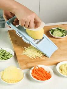 多功能蔬菜切碎器，8合1多功能切片器，厨房食品切割器，配备5种刀片，可切片、切丝、刨丝 - 非常适合处理土豆、黄瓜、胡萝卜、生姜等蔬菜。 - 彩色 - 查看 4