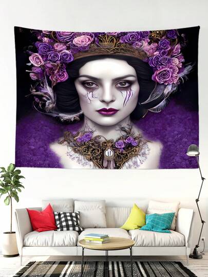 1件紫色玫瑰花冠美学艺术挂毯，90克涤纶印花嬉皮风格墙面装饰，适用于大学宿舍、卧室、客厅、家居装饰、艺术挂毯、主题派对、室内外横幅背景装饰，理想的节日礼物。
