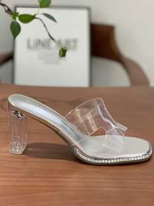 Transparent PVC Strap High Heel Sandals, Street Style, Summer - Silver - View 4