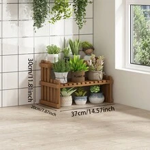 Wooden Ladder Plant Stand, Rectangular Multi-Tier Flower Pot Rack With Garden Storage Box, Indoor Decorative Succulent Plant Holder - A - View 4