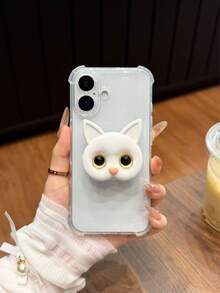 1pc Cute 3D Cat Holder Transparent Drop-Resistant/Anti-Drop Phone Case Suitable For IPhone 17/17 Air/17 Pro/17 Pro Max/16 Pro Max/16/16 Pro/16 Plus/15/15 Pro Max/15 Pro/11/12/13/14 Pro Max/11 Pro/11 Pro Max/12 Pro/12 Pro Max/13 Pro/13 Pro Max/14 Pro/14 Pro Max, Creative And Elegant Design - White - View 2