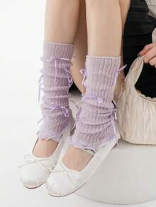 1 Pair Spring/Summer Thin Casual Fashion Daily Mesh Lace Trim Ballet Style Girl Mid-Calf Cream Lace Letter Leg Warmers - Multicolor - View 15