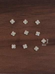 10 Peças Decorações de Unhas de Arte com Strass Dourado Estilo Y2K em Forma de Trevo, Design Minimalista Japonês, Joias de Unhas 3D Luxuosas Totalmente Pavimentadas com Trevo, Acessórios Fofos de Arte de Unhas, Suprimentos de Unhas - Dourado - Visão 4