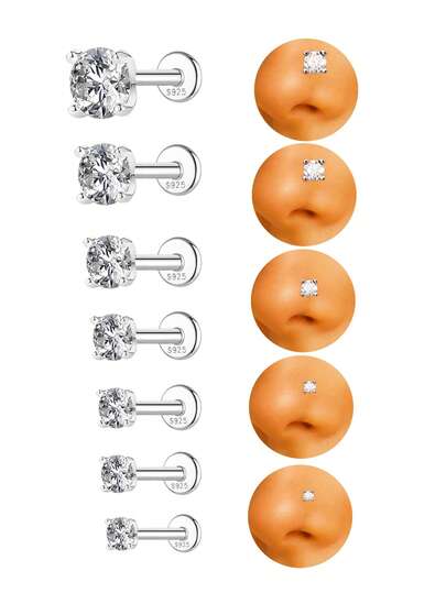 1件925纯银莫桑石经典简约四爪镶嵌鼻钉（2-7毫米），低过敏性纯银多尺寸耳钉，适合女性日常、约会、度假、婚礼、派对、节日等场合佩戴，是理想的礼物之选。