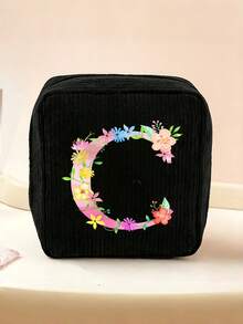 1 Stück Kordstoff minimalistische Reise-Make-up-Tasche, tragbare multifunktionale Aufbewahrungstasche, große Kapazität Damenhygiene-Tasche, neue verdickte Damenhygiene-Aufbewahrungstasche, Menstruationspads-Aufbewahrungstasche, geeignet für den täglichen Gebrauch, Urlaub, Aufbewahrung, Reisen, kann als Geburtstagsgeschenk, Weihnachtsgeschenk, Halloween-Geschenk, Muttertagsgeschenk für Familie, Mutter, Schwester, Freundin verwendet werden - Schwarz - Übersicht 4