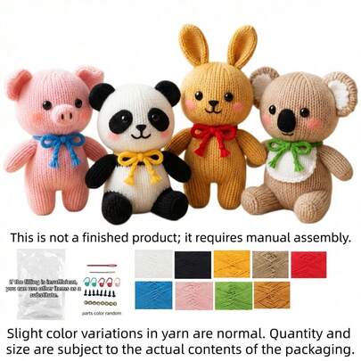 Bộ dụng cụ đan len hình động vật 4 món dành cho người mới bắt đầu, bộ dụng cụ đan len dành cho người lớn kèm hướng dẫn từng bước, hình lợn, gấu trúc, thỏ, gấu koala, đồ thủ công tự làm dành cho người lớn, đồ trang trí nhà cửa dễ thương và ngộ nghĩnh, quà tặng sinh nhật, ngày lễ tình nhân và lễ Phục sinh, không bao gồm kim đan.