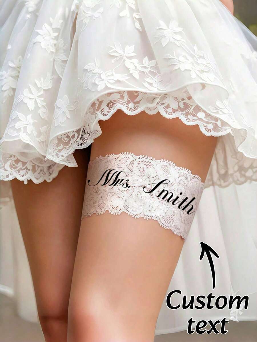 Customizable Name Wedding Socks, Can Be Used As Bridal Souvenirs And Gifts. White Bridal Garter. Wedding Party Favors. Pure White Garter. White Lace Wedding Garter. - Multicolor - View 1