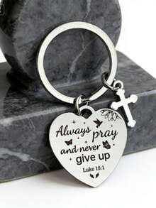 Christian Cross Keychain With Bible Verse - Jesus Keychain With Scripture, Religious Cross Baptism Gift, Suitable For Men And Women, Faith Inspirational Keychain, Luke 18:1, First Communion Gift, Casual Boho Party Cute Street Elegant Zinc Alloy Easter - Silver - View 7