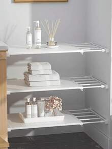 Expandable Closet Organizer Rack, No Drilling Required, Sturdy And Durable, Rust-Resistant, Adjustable, Suitable For Dorm Cabinets, Bathrooms, Kitchens And Pantries To Organize And Store Items, Space-Saving, Easy Installation. - Multicolor - View 3