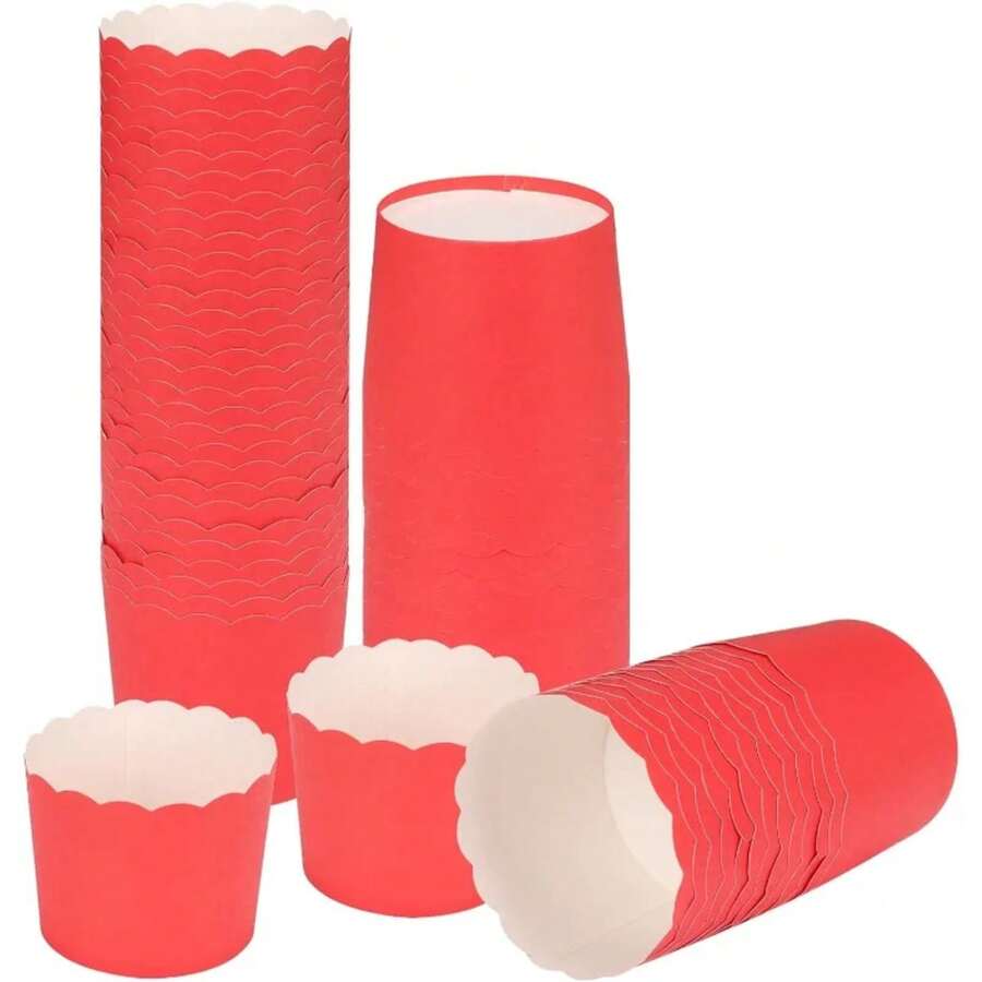 50 Uds. Revestimientos para cupcakes de Color sólido, tazas para pasteles, tazas de dulces, vasos de postre de papel para deíris y recuerdo de cumpleaños GTTY - Rojo - Ver 1