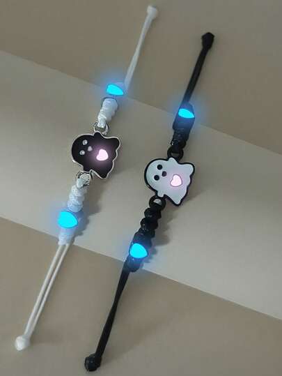 ATLVXJL 2件套夜光友谊/情侣心形结手链套装，休闲配饰，适合日常佩戴和节日礼物