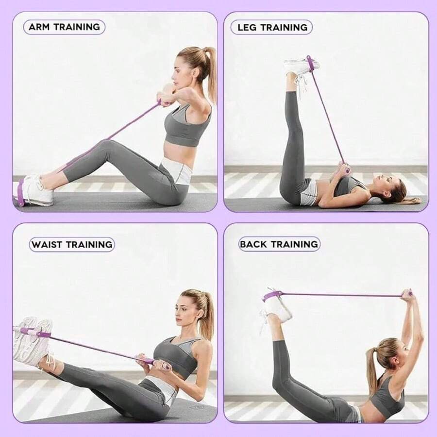 Pilates Resistance Bands With Foot Pedal - 4 Tube Ankle Strap, Suitable For Core, Arm And Leg Training, Multifunctional Fitness Band For Yoga Stretching And Abdominal Muscle Training, Portable Home Gym Equipment With Soft Handles (Durable Elastic Training Rope) - Purple - View 1