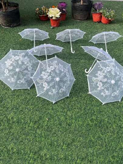 3 Pieces / 6 Pieces / 1 Piece / Lace And Ethereal Atmosphere Booster In White Lace, Hand-Embroidered Decoration For Party And Wedding Photography, Table Setting Creative Item, Prop, Umbrella