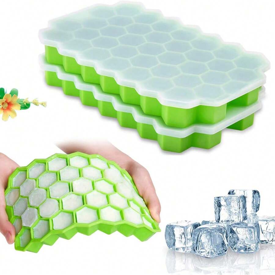 1pc Silicone Honeycomb Ice Cube Tray With Lid, Easy Release Ice Cube Maker, Homemade Ice Block Mold, 37 Grids Ice Cube Trays For DIY Popsicle