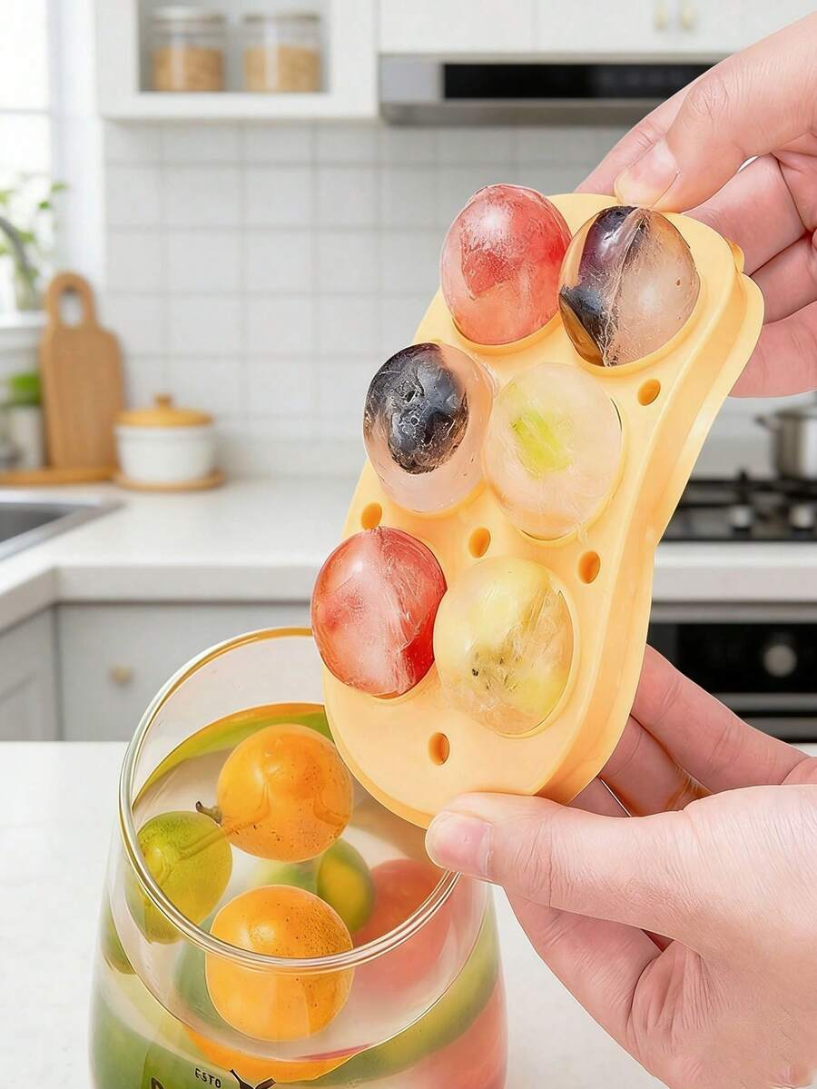 1pc Soft Silicone Ice Cube Tray, Homemade Round Ice Ball Maker, Refrigerator Ice Mold - Multicolor - View 1