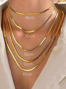 1pc Herringbone Chain Necklace, Stainless Steel Snake Chain Necklace, Women's Gold Color Choker, Daily Wear - Gold - View 5
