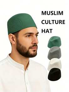 1/2pcs Muslim Casual Cap, Men's Islamic Headwear, High-End Classic Breathable Hollow Cap, Hollow Islamic Topi Hat Suitable For Spring, Summer, Autumn And Winter, Unisex - Multicolor - View 2