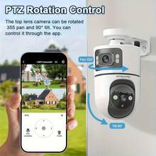 RecorGood 1pc/2pcs 2K Outdoor PTZ Wireless IP Camera, 2.4GHz WiFi Dual Lens Dual Screen Auto Tracking Baby Monitor, Security Camera With Color Night Vision, Two-Way Audio, Auto Tracking And AI Motion Detection - Perfect Gift - White - View 4