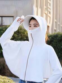 1件冰丝连帽防晒外套，女士夏季新款透气骑行防晒连帽披肩防晒服，沙滩必备 - 彩色 - 查看 7