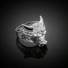 Men's Polished 925 Sterling Silver Band Taurus Bull Ring (Large) - 9.75 - 查看 2