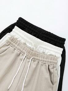 3 piezas Pantalones cortos casuales de unicolor, pantalones cortos deportivos con cordón y cintura elástica para correr y hacer ejercicio, pantalones cortos deportivos de verano para mujeres, pantalones cortos para trotar, pantalones cortos tipo boxer para damas - Multicolor - Ver 3