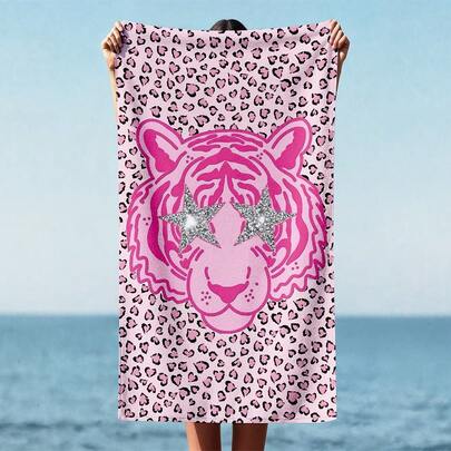 1pc Soft Leopard Print Starry-Eyed Tiger Pattern Microfiber Beach Towel, Home Decor, Suitable For Beach, Swimming Pool, Camping And Travel, Bathroom, Fitness, Yoga, Ultra-Soft And Comfortable Microfiber Towel, Extremely Comfortable Bath Towel, Fashionable Beach Towel, Super Absorbent, Lightweight And Portable, Windproof And Sun-Proof, Summer Travel Anti-Sand, Holiday Bathroom Decor